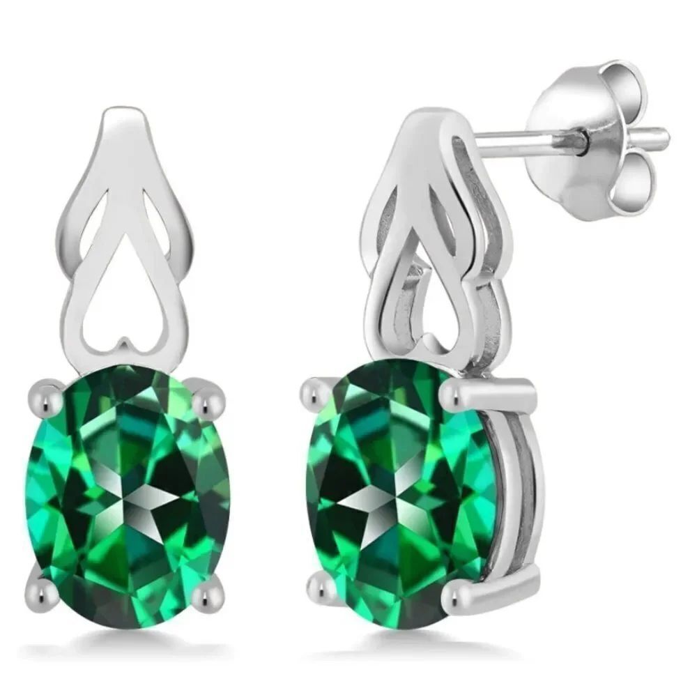 925 Sterling Silver with 4.00 Cttw Rainforest Topaz Oval Post Back Drop Earrings